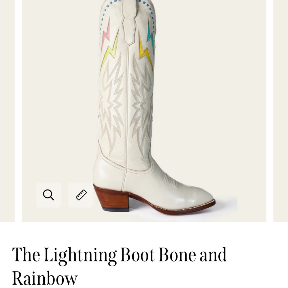 City boots- lightning boot - White Leather Cowboy Boots with Rainbow Accents